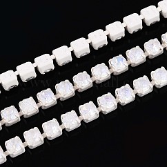 Iron Rhinestone Cup Chains, with Spool, White, 2x2x2mm, about 29.99 Feet(9.14m)/Roll