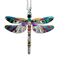 New Vintage Luxury Praise Water Diamond Drop Glazed Dragonfly Necklace, Colorful