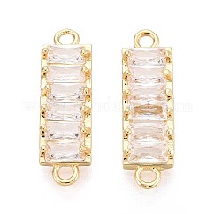 Brass Pave Clear Cubic Zirconia Connector Charms, Rectangle Links, Long-Lasting Plated, Golden, 6.5x22x3.5mm, Hole: 1.6~1.8mm