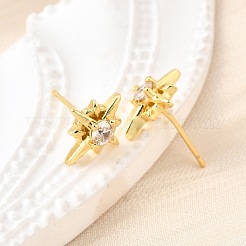 Star Brass Micro Pave Cubic Zirconia Stud Earrings&nbsp;EJEW-G433-01G-02