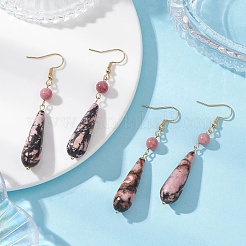 Teardrop Natural Rhodonite & Rhodochrosite Dangle Earrings&nbsp;EJEW-JE06840