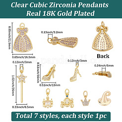 7Pcs 7 Styles Brass Micro Pave Cubic Zirconia Pendants&nbsp;KK-SC0008-07