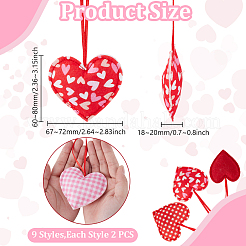 18Pcs 9 Styles Polyester Heart Pendant Decoration&nbsp;HJEW-DR0001-08
