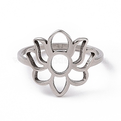 Non-Tarnish 201 Stainless Steel Flower Finger Ring&nbsp;RJEW-J051-32P