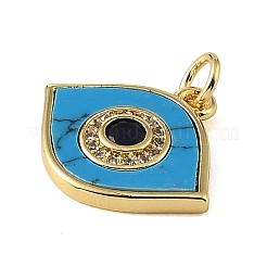 Brass Micro Pave Black Cubic Zirconia & Synthetic Turquoise Pendants&nbsp;CU-CBA6938-01G-02