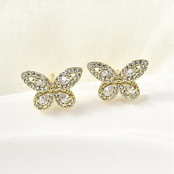 Brass Clear Cubic Zirconia Butterfly Stud Earrings&nbsp;EJEW-L261-029B-G