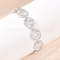Flat Round with Virgin Mary Brass Link Chain for Women&nbsp;BJEW-K248-06B-P
