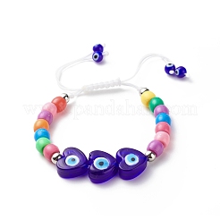 Lampwork Heart with Evil Eye Braided Bead Bracelet&nbsp;BJEW-JB08626
