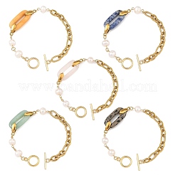 304 Stainless Steel Figaro Chains with Natural Mixed Gemstone&nbsp;BJEW-JB14452