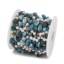 Natural Apatite Nuggets & 316 Stainless Steel Handmade Link Chains&nbsp;CHS-K021-14G-14