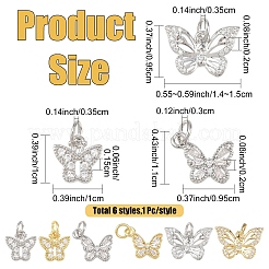 6Pcs 6 Styles Brass Micro Pave Clear Cubic Zirconia Charms&nbsp;ZIRC-YW0001-37