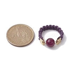 Glass Round Ball Braided Bead Style Finger Ring&nbsp;RJEW-JR00600-02