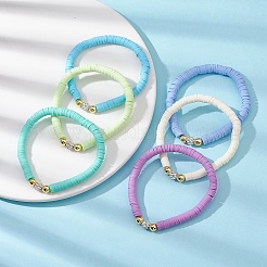 6Pcs 6 Color Polymer Clay Disc & Rhinestone Beaded Stretch Bracelets Set&nbsp;BJEW-JB09673