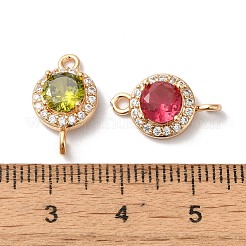 Brass Micro Pave Clear Cubic Zirconia Flat Round Links Connector Charms&nbsp;KK-C062-031G