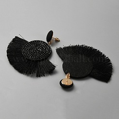 Cotton Fan Tassel Dangle Earrings with Rhinestone&nbsp;EJEW-WH0012-046