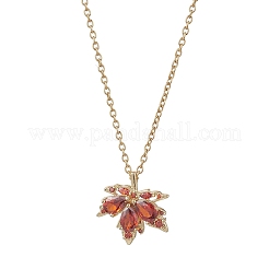 Brass Pave Cubic Zirconia Maple Leaf Pendant 304 Stainless Steel Cable Chain Necklaces for Women&nbsp;NJEW-JN05901-01
