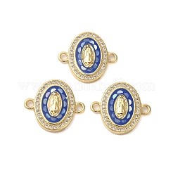 Rack Plating Brass Micro Pave Clear Cubic Zirconia Oval with Virgin Mary Connector Charms&nbsp;KK-K385-117G