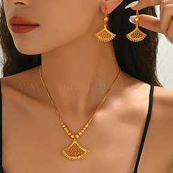 Brass Fan Shape Hoop Earrings & Pendant Necklaces Sets for Women&nbsp;GV5884