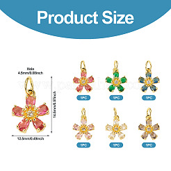 6Pcs 6 Colors Brass Micro Pave Cubic Zirconia Pendants&nbsp;KK-TA0002-10G