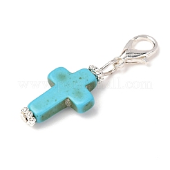 Dyed Synthetic Turquoise Cross Pendant Decorations&nbsp;HJEW-JM04010