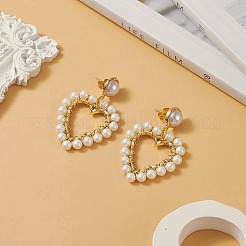 Wrapped Shell Pearl Beaded Dangle Stud Earrings&nbsp;EJEW-TA00206