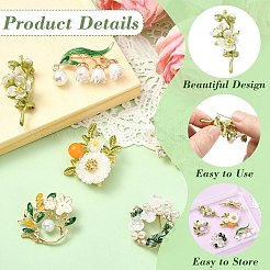 6Pcs 6 Styles Daisy & Leaf Resin Pins&nbsp;JEWB-CJ0002-96