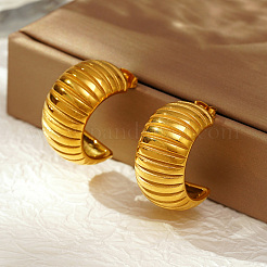 Stylish 304 Stainless Steel Striped C-Shaped Stud Earrings for Women's Daily Wear&nbsp;CD0709