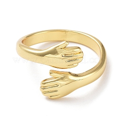 Hands Hug Rack Plating Brass Open Cuff Ring&nbsp;RJEW-Z022-01G