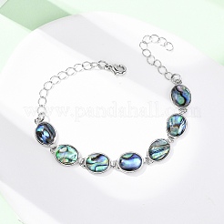 Brass Abalone Shell Link Bracelets&nbsp;BJEW-C126-01