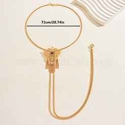 Vintage Gothic Style Brass Pave Cubic Zirconia Flower Long Tassel Lariat Necklace Brooch for Women&nbsp;GO0016-2