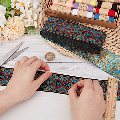 National Style Polyester Jacquard Flower Ribbon for Garment Accessories&nbsp;OCOR-WH0097-39B