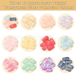 72Pcs 12 Colors Spray Painted Transparent Glass Connector Charms&nbsp;GLAA-FS0002-11