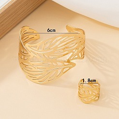 Hollow Out Leaf Alloy Cuff Bangles & Cuff Rings Sets&nbsp;FS-WG2FB6E-01