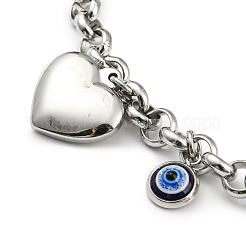 Resin Evil Eye & Heart Charm Bracelet&nbsp;BJEW-Z016-09P