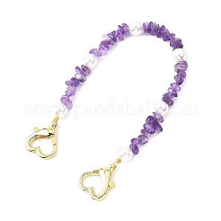 Natural Amethyst Chip Beaded Purse Decorative Chains&nbsp;HJEW-JM04463-01