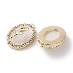 Brass Micro Pave Clear Cubic Zirconia with Shell Pendants&nbsp;KK-G491-37G