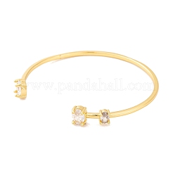 Brass Pave Clear Cubic Zirconia Oval Open Cuff Bangles for Women&nbsp;BJEW-S147-23G
