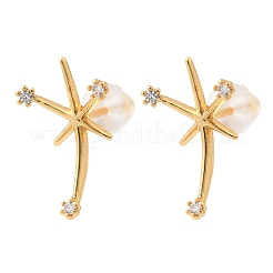 Brass Micro Pave Clear Cubic Zirconia Star Stud Earrings&nbsp;EJEW-C158-02G