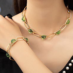 Alloy Plastic Flat Round Link Chain Necklaces & Bracelets Sets&nbsp;FS-WG92727-01