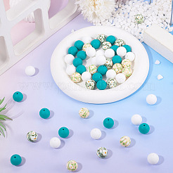 60pcs 4 Styles Silicone Beads Round Rubber Bead 15MM Loose Spacer Beads for DIY Supplies Jewelry Keychain Making&nbsp;FIND-TA0010-30A