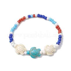 Summer Beach Turtle Synthetic Turquoise & Pearl Bracelet Sets&nbsp;BJEW-JB10347-02
