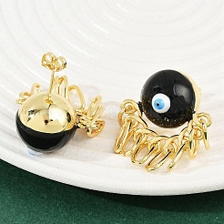 Brass Enamel Evil Eye Dangle Stud Earrings&nbsp;EJEW-L273-02G