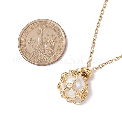 Round Shell Pearl Macrame Pouch Pendant Necklaces&nbsp;NJEW-JN04955-01