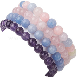 4Pcs Constellation 8mm Round Natural Amethyst & Rose Quartz & White Jade Imitation Aquamarine & White Jade Imitation Morganite Beaded Stretch Bracelets for Women&nbsp;BJEW-JB10633