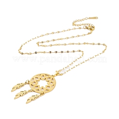 Woven Net/Web with Feather 201 Stainless Steel Boho Pendant Necklaces for Women&nbsp;NJEW-G087-06G