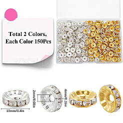 300Pcs 2 Colors Brass Rhinestone Spacer Beads&nbsp;RB-SP0001-04