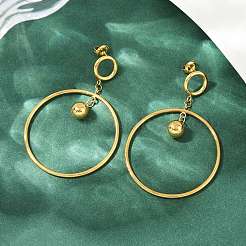 304 Stainless Steel Ring Dangle Stud Earrings&nbsp;EJEW-K268-34G