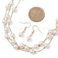 Round ABS Plastic Imitation Pearl Beads Necklace & Bracelet & Dangle Earring Sets for Women&nbsp;SJEW-JS01306