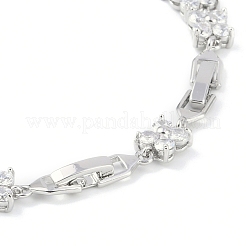 Noble Gift Ideas for Lady Platinum Tone Brass Micro Pave Cubic Zirconia CZ Flower Link Chain Bracelets&nbsp;BJEW-L472-01-1