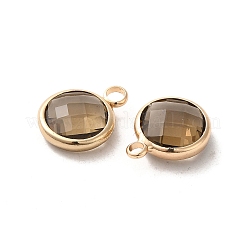 Golden Tone Brass Glass Flat Round Charms&nbsp;GLAA-M003-B-07G